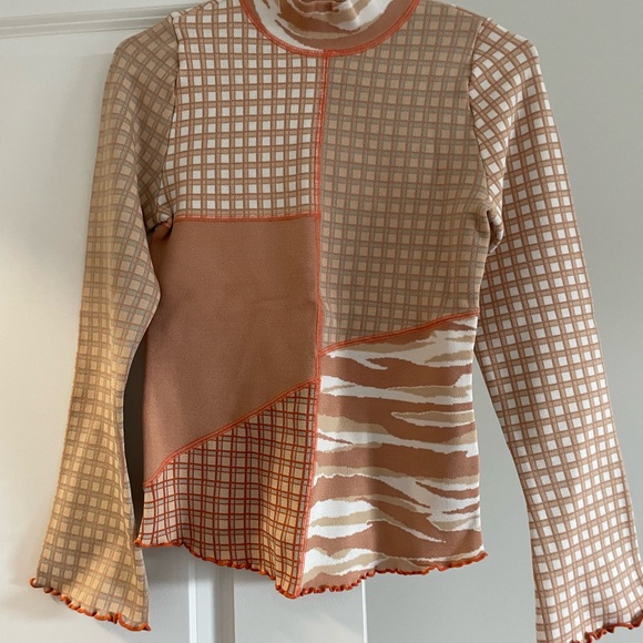 Jonathan Simkhai multi-patterned mock turtleneck top. Size S. Like new - Picture 3 of 3